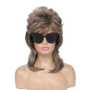 Women Light Brown Fluffy And Layered Hairpiece Costume Cosplay 80s Mullet Wig
